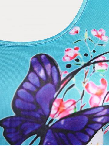 Plus Size & Curve Flower Butterfly Print Flared Tee