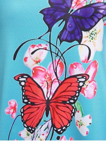 Plus Size & Curve Flower Butterfly Print Flared Tee