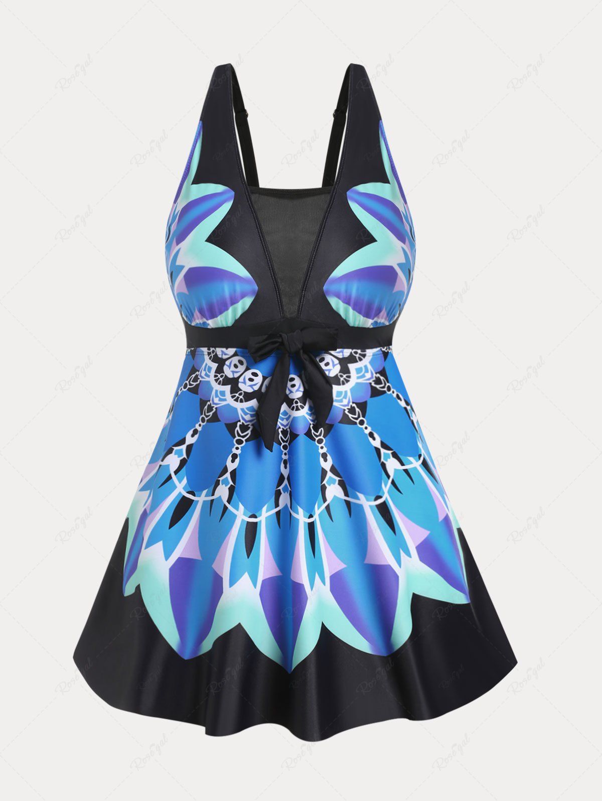 Best Plus Size & Curve Sheer Mesh Printed High Waist Modest Tankini Swimsuit  
