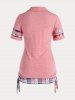 T-shirt Croisé Curve à Carreaux de Grande Taille Fausse Deux Pièces - Rose clair 