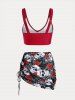 Plus Size & Curve Skull Rose Print Crossover Three Piece Bikini Swimsuit -  