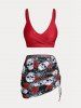 Maillot de Bain Bikini Croisé à Imprimé Rose et Crâne de Grande Taille Trois Pièces - Multi 4X