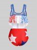 Plus Size & Curve Ruffled Star Print High Waist Modest Tankini Swimsuit -  