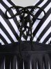 Lace Up Striped Plus Size & Curve Modest Tankini Swimsuit -  