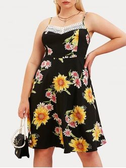 Plus Size & Curve Sunflower Print Cami Sundress - BLACK - L