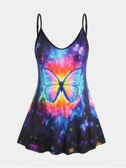 Plus Size & Curve Galaxy Butterfly Print Cami Top - BLACK - 3XL
