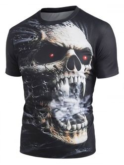 Short Sleeve Skull Print T-shirt - MULTI - 2XL