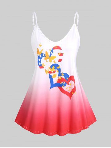 Plus Size & Curve Heart Butterfly Print Ombre Color Tank Top - WHITE - 2XL