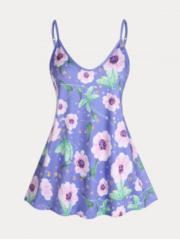 Plus Size & Curve Cottagecore Floral Tank Top - LIGHT PURPLE - L
