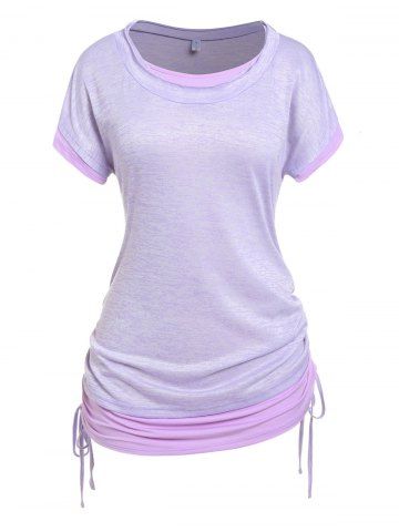 Plus Size & Curve 2 in 1 Cinched Tee - LIGHT PURPLE - 4X