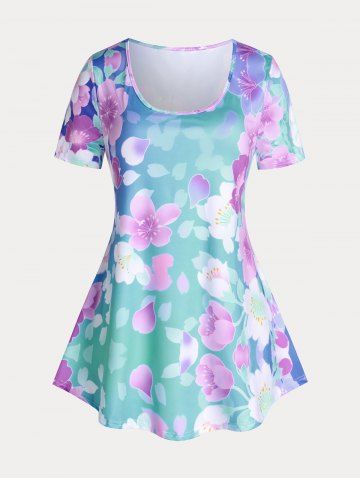 Plus Size & Curve Cottagecore Floral Print Tee - LIGHT BLUE - 5X | US 30-32