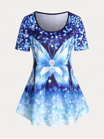 Plus Size & Curve Starlight Butterfly Print Flared Tee - BLUE - 5X | US 30-32