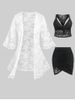 Monochrome Lace Sheer Tunic Cardigan and Tulip Mini Skirt Plus Size Summer Outfit -  