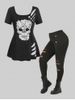 Skull Lace Cutout Top and Ripped Pants Gothic Plus Size Summer Outift -  