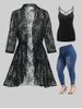 Drawstring Lace Cardigan and Criss Cross Cami Top and Jeans Plus Size Outfit -  