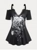 Plus Size & Curve Butterfly Skull Print Cold Shoulder Gothic Tee -  