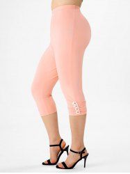 Plus Size Applique Ruched High Waist Capri Leggings -  