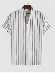 Half Buttoned Striped Pullover Shirt -  