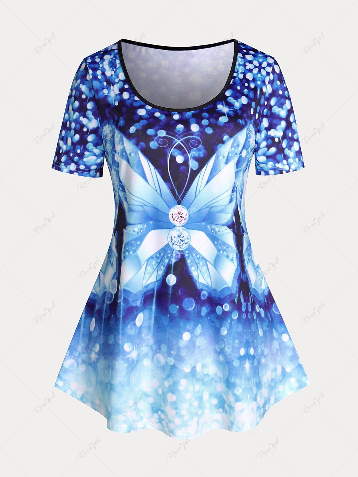 Trendy Plus Size & Curve Starlight Butterfly Print Flared Tee  