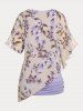 T-shirt Asymétrique Superposé en Blocs de Couleurs Grande Taille - Violet clair 
