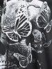 T-shirt Gothique à Imprimé Papillon et Crâne à Épaules Nues Grande Taille - Noir 