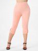 Plus Size Applique Ruched High Waist Capri Leggings -  