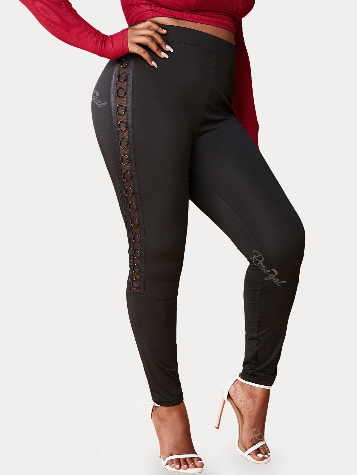 Pantalon en Résille Insérée de Grande Taille à Œillet Noir L