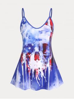 Plus Size & Curve Skull American Flag Print Patriotic Tank Top - BLUE - 3XL