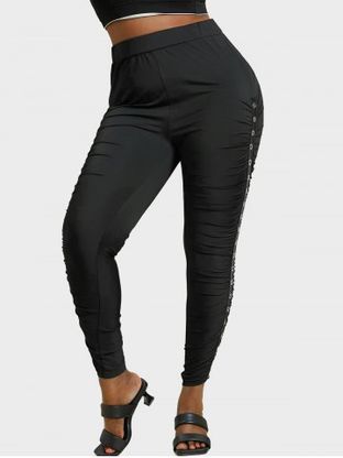 Plus Size & Curve Grommet Ruched Side Solid Leggings