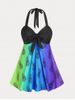 Plus Size & Curve Halter Pineapple Ombre Bowkont Swimdress Set Swimsuit -  
