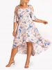 Plus Size & Curve Cottagecore Floral Print Cold Shoulder High Low Midi Dress -  