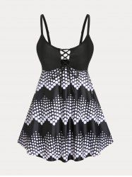 Plus Size & Curve Polka Dot Lace Up High Waist Modest Tankini Swimsuit -  