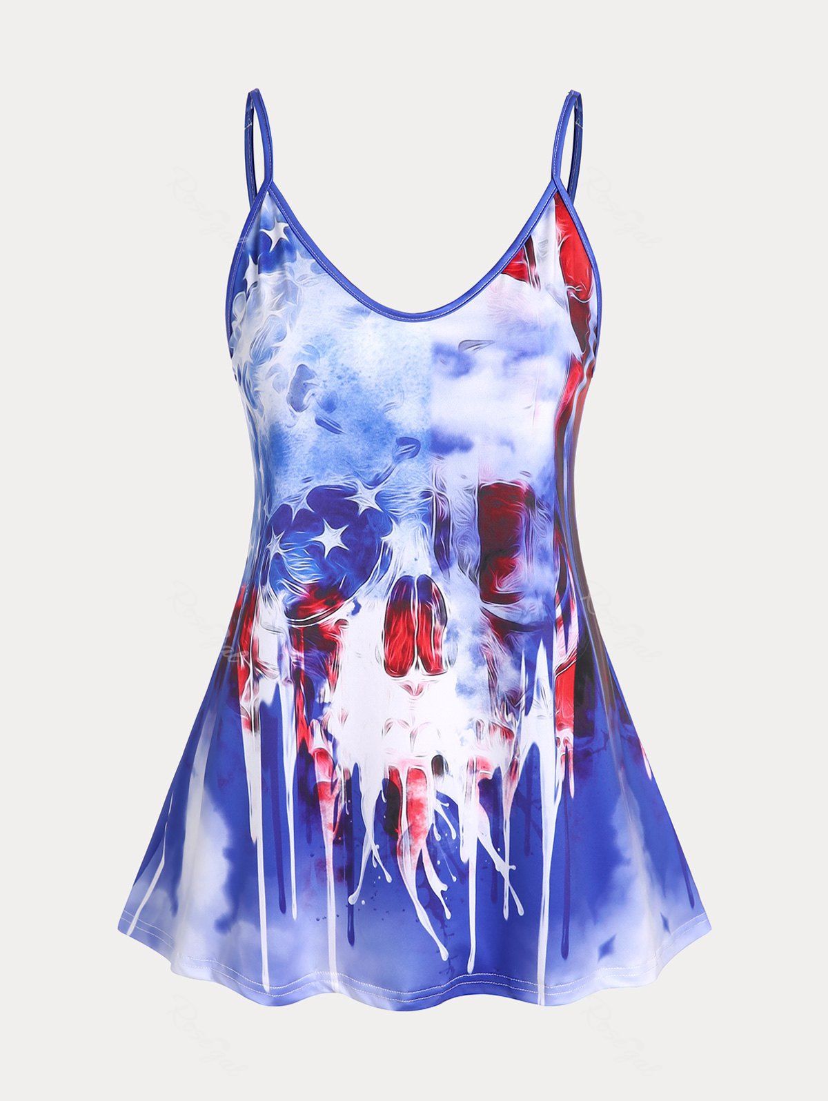 Outfits Plus Size & Curve Skull American Flag Print Patriotic Tank Top  