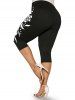 Plus Size & Curve High Waist Monochrome Butterfly Rose Print Capri Leggings -  