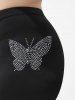 Legging Corsaire Courbe Motif de Papillon avec Strass de Grande Taille - Noir L