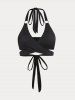 Maillot de Bain Bikini Style Curve Croisé à Imprimé Cheval de Grande Taille à Col Halter Trois Pièces - Noir 3X