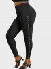 Plus Size & Curve Grommet Ruched Side Solid Leggings -  