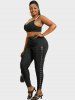 Plus Size & Curve Grommet Ruched Side Solid Leggings -  