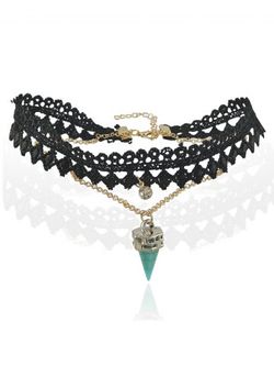 Faux Turquoise Layered Choker Necklace - BLACK