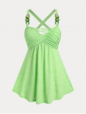 Tank Top Talla Extra con Escote Cruzado Fruncido - GREEN - 1X | US 14-16