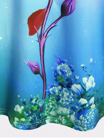 Plus Size&Curve Ombre Color Rose Print Valentines Tee