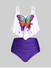 Plus Size & Curve Butterfly Print High Waist Ruched Tankini Swimsuit -  