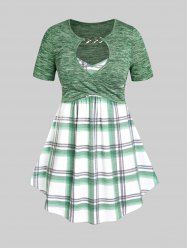 Plus Size & Curve Keyhole Plaid Crossover 2 in 1 Tee -  