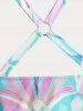 Plus Size Floral Print Handkerchief Three Piece Tankini Swimwear -  