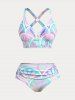 Plus Size Floral Print Handkerchief Three Piece Tankini Swimwear -  