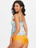 Daisy Flower Keyhole Criss Cross Cinched Peplum Tankini Swimwear -  