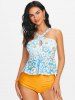 Daisy Flower Keyhole Criss Cross Cinched Peplum Tankini Swimwear -  