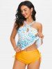 Daisy Flower Keyhole Criss Cross Cinched Peplum Tankini Swimwear -  