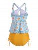 Daisy Flower Keyhole Criss Cross Cinched Peplum Tankini Swimwear -  