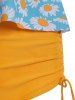 Daisy Flower Keyhole Criss Cross Cinched Peplum Tankini Swimwear -  